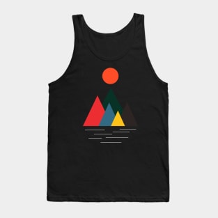 Minimalist Abstract Nature Art #48 Geometric, Linear, Colorful Mountains with Gentle Still Water Tank Top